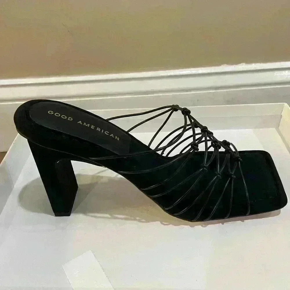 Good American sandals slip on caged black heels made in Spain. 8.5. New - Picture 2 of 4